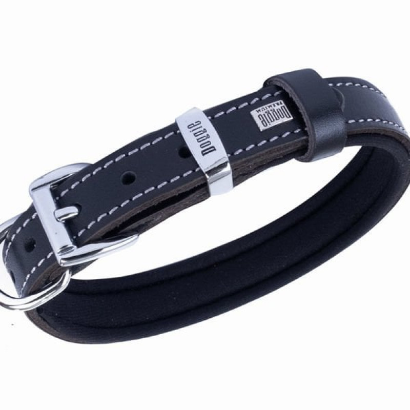 Doggie M Konfor Deri Çift İsimlikli Boyun Tasması Siyah 1.5x25-30 Cm | Köpek Boyun Tasması