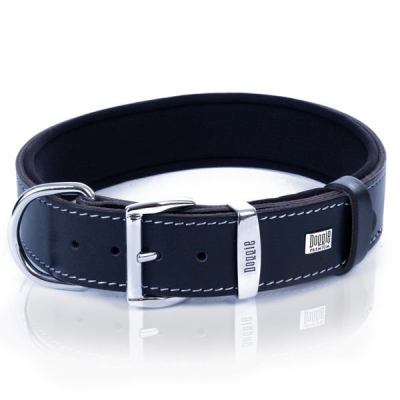 Doggie M Konfor Deri Çift İsimlikli Boyun Tasması Siyah 4x52 60 Cm | Köpek Boyun Tasması