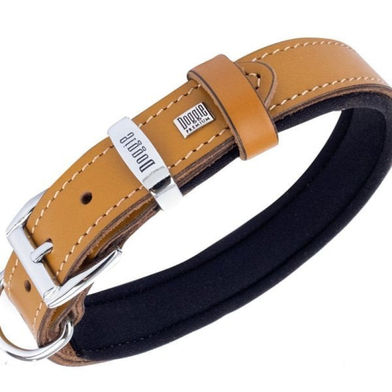 Doggie M Konfor Deri İsimlikli Boyun Tasması Camel 2.5x37-45 Cm | Köpek Boyun Tasması