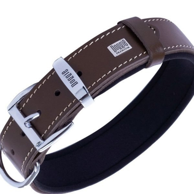 Doggie M Konfor Deri İsimlikli Boyun Tasması Kahverengi 3x42-50 Cm | Köpek Boyun Tasması