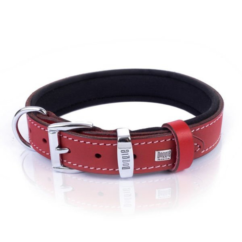 Doggie M Konfor Deri İsimlikli Boyun Tasması Kırmızı 2.5x37-45 Cm | Köpek Boyun Tasması