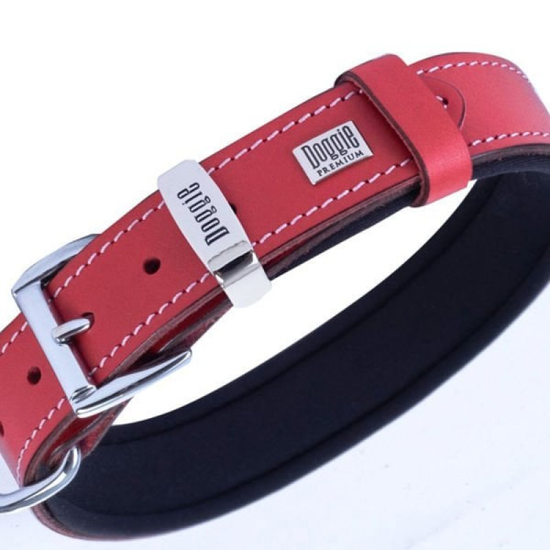 Doggie M Konfor Deri İsimlikli Boyun Tasması Kırmızı 3x42-50 Cm | Köpek Boyun Tasması