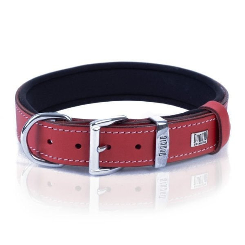 Doggie M Konfor Deri İsimlikli Boyun Tasması Kırmızı 3x42-50 Cm | Köpek Boyun Tasması