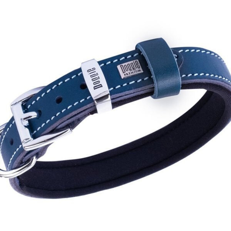 Doggie M Konfor Deri İsimlikli Boyun Tasması Royal Mavi 2x35-40 Cm | Köpek Boyun Tasması