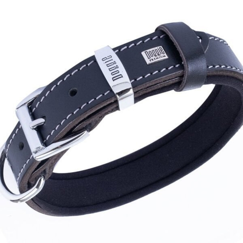 Doggie M Konfor Deri İsimlikli Boyun Tasması Siyah 2.5x37-45 Cm | Köpek Boyun Tasması