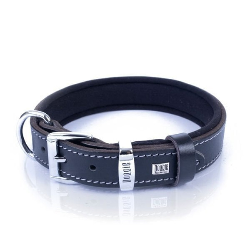 Doggie M Konfor Deri İsimlikli Boyun Tasması Siyah 2.5x37-45 Cm | Köpek Boyun Tasması