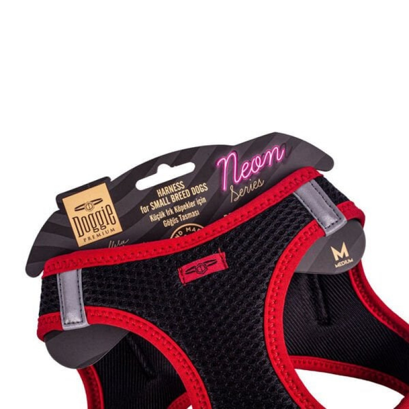 Doggie M Neon Havalı Dokuma Küçük Irk Göğüs Tasması Kırmızı 38-44 Cm | Köpek Göğüs Tasması