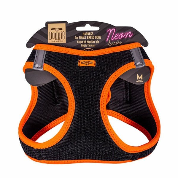 Doggie M Neon Havalı Dokuma Küçük Irk Göğüs Tasması Turuncu 38-44 Cm | Köpek Göğüs Tasması