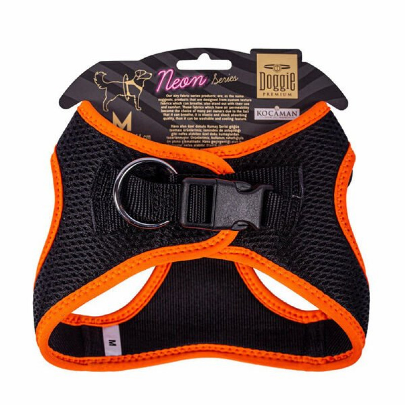 Doggie M Neon Havalı Dokuma Küçük Irk Göğüs Tasması Turuncu 38-44 Cm | Köpek Göğüs Tasması