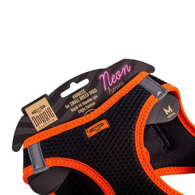 Doggie M Neon Havalı Dokuma Küçük Irk Göğüs Tasması Turuncu 38-44 Cm | Köpek Göğüs Tasması