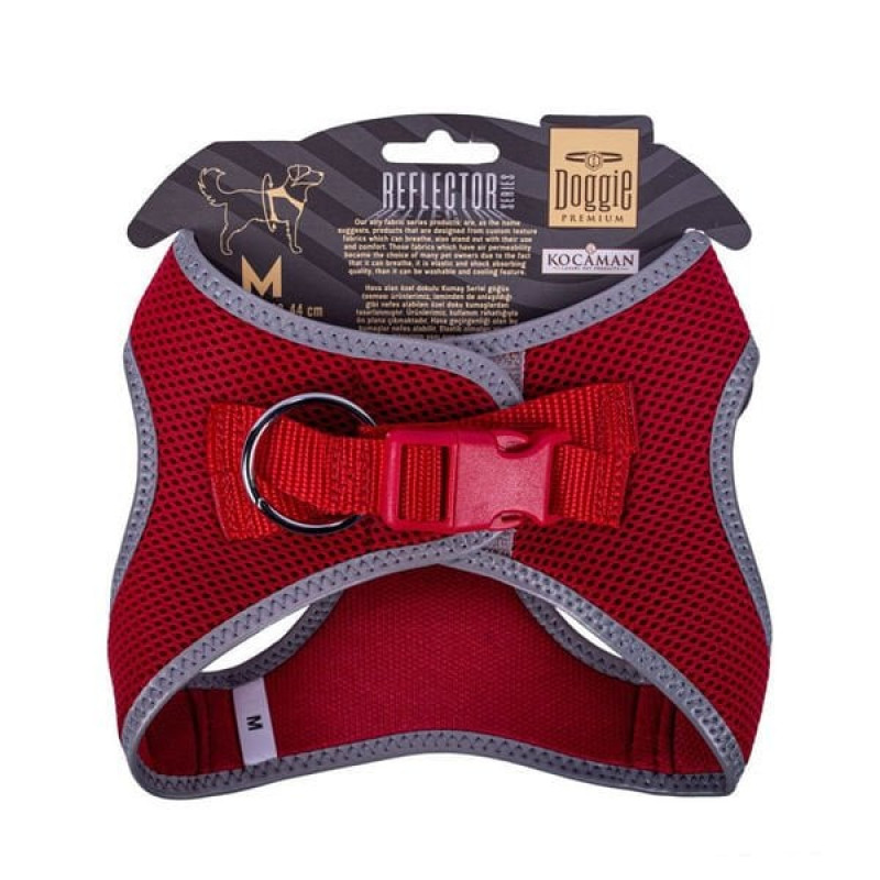 Doggie M Reflektör Havalı Dokuma Göğüs Tasması Kırmızı 38-44 Cm | Köpek Göğüs Tasması