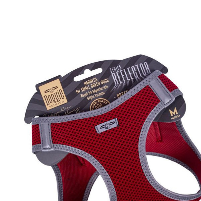 Doggie M Reflektör Havalı Dokuma Göğüs Tasması Kırmızı 38-44 Cm | Köpek Göğüs Tasması