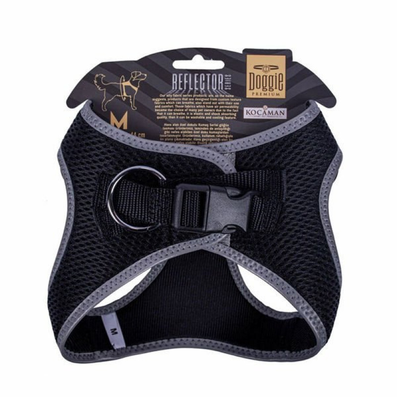 Doggie M Reflektör Havalı Dokuma Göğüs Tasması Siyah 38-44 Cm | Köpek Göğüs Tasması