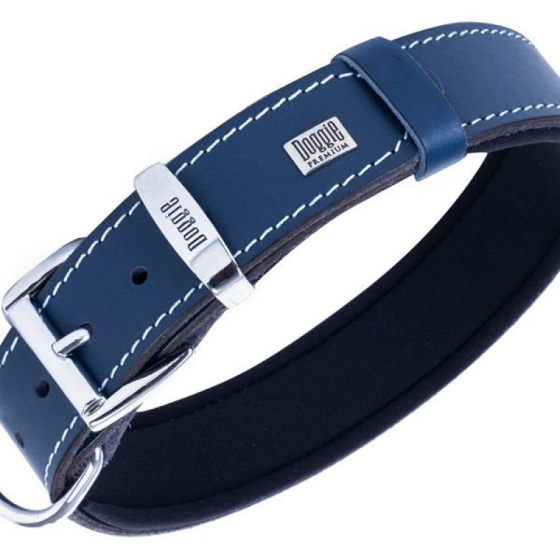 Doggie S Konfor Deri İsimlikli Boyun Tasması Royal Mavi 4x47-55 Cm | Köpek Boyun Tasması