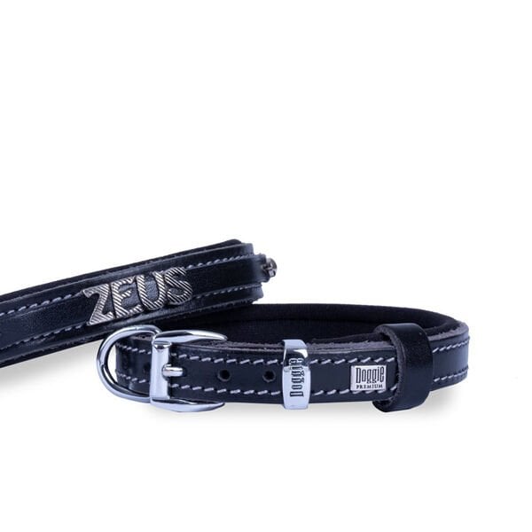 Doggie S Konfor Deri İsimlikli Boyun Tasması Siyah 1.5x20-25 Cm | Köpek Boyun Tasması