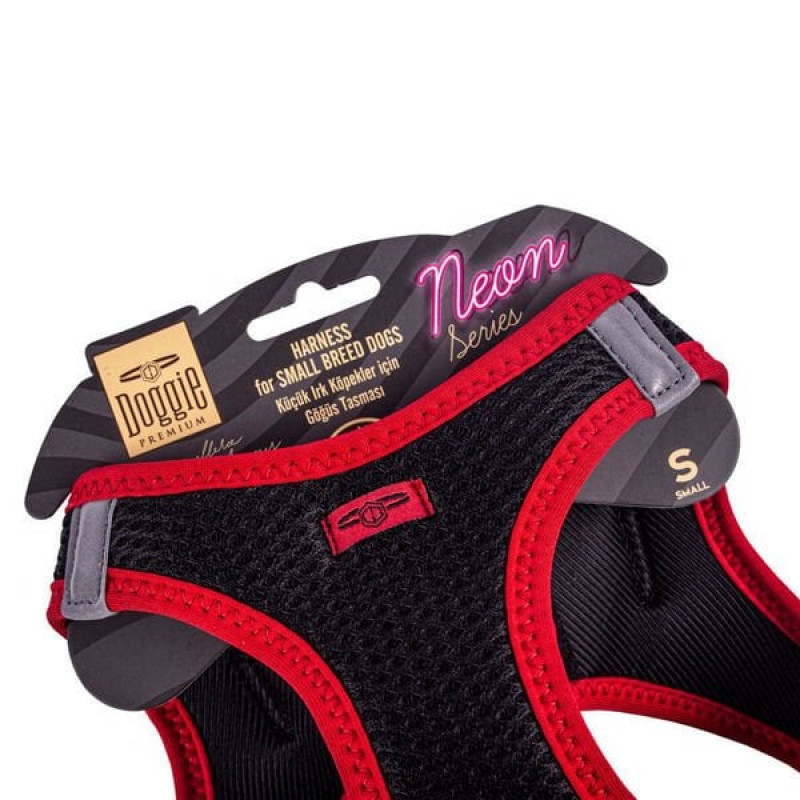 Doggie S Neon Havalı Dokuma Küçük Irk Göğüs Tasması Kırmızı 32-38 Cm | Köpek Göğüs Tasması