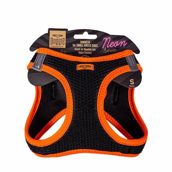Doggie S Neon Havalı Dokuma Küçük Irk Göğüs Tasması Turuncu 32-38 Cm | Köpek Göğüs Tasması
