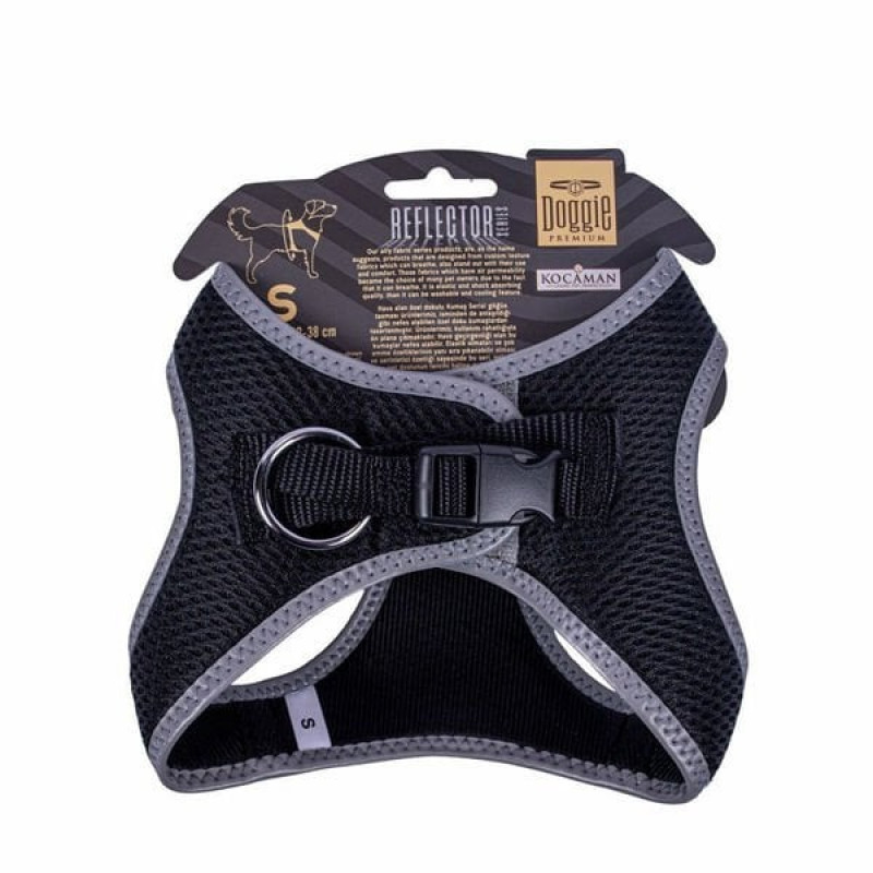 Doggie S Reflektör Havalı Dokuma Göğüs Tasması Siyah 32-38 Cm | Köpek Göğüs Tasması