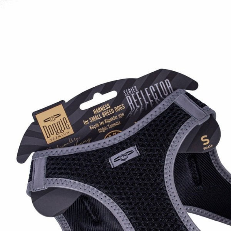 Doggie S Reflektör Havalı Dokuma Göğüs Tasması Siyah 32-38 Cm | Köpek Göğüs Tasması