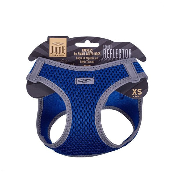 Doggie XS Reflektör Havalı Dokuma Göğüs Tasması Mavi 30-34 Cm