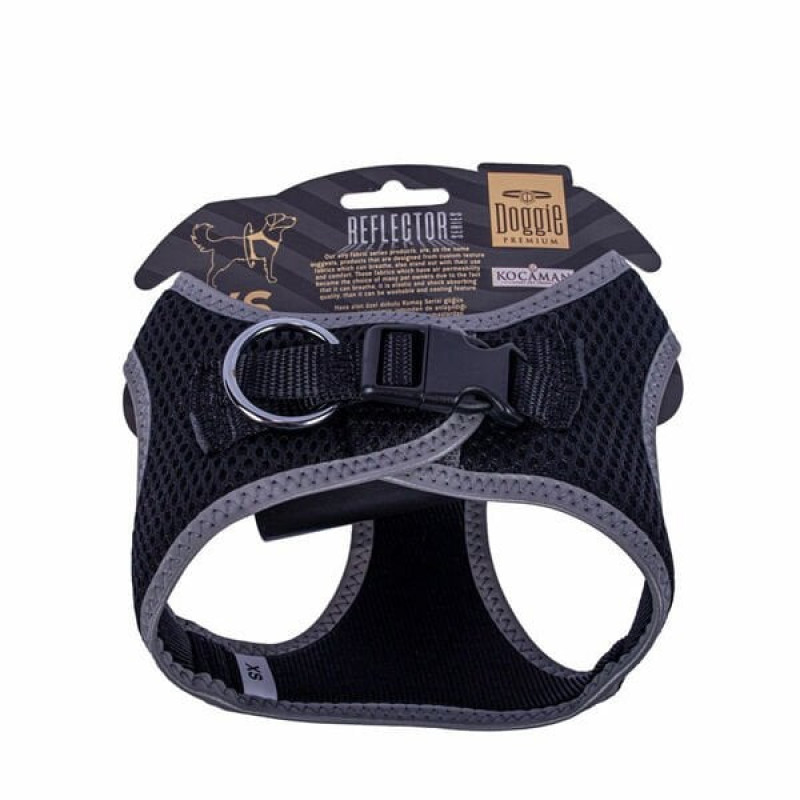 Doggie XS Reflektör Havalı Dokuma Göğüs Tasması Siyah 30-34 Cm | Köpek Göğüs Tasması