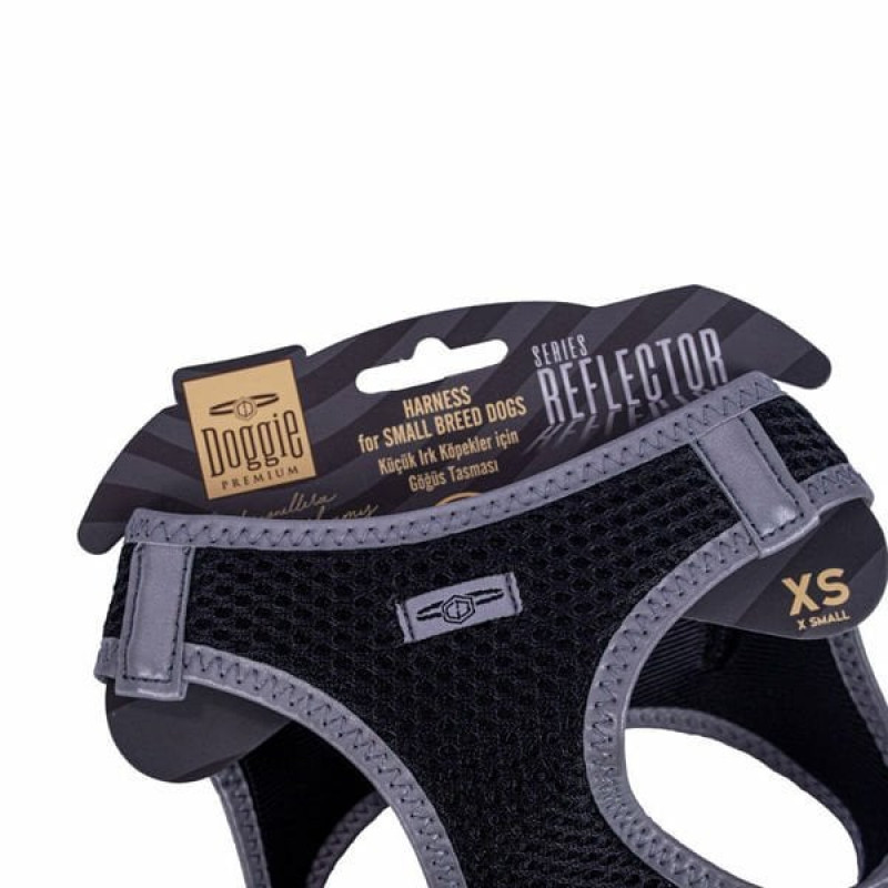 Doggie XS Reflektör Havalı Dokuma Göğüs Tasması Siyah 30-34 Cm | Köpek Göğüs Tasması