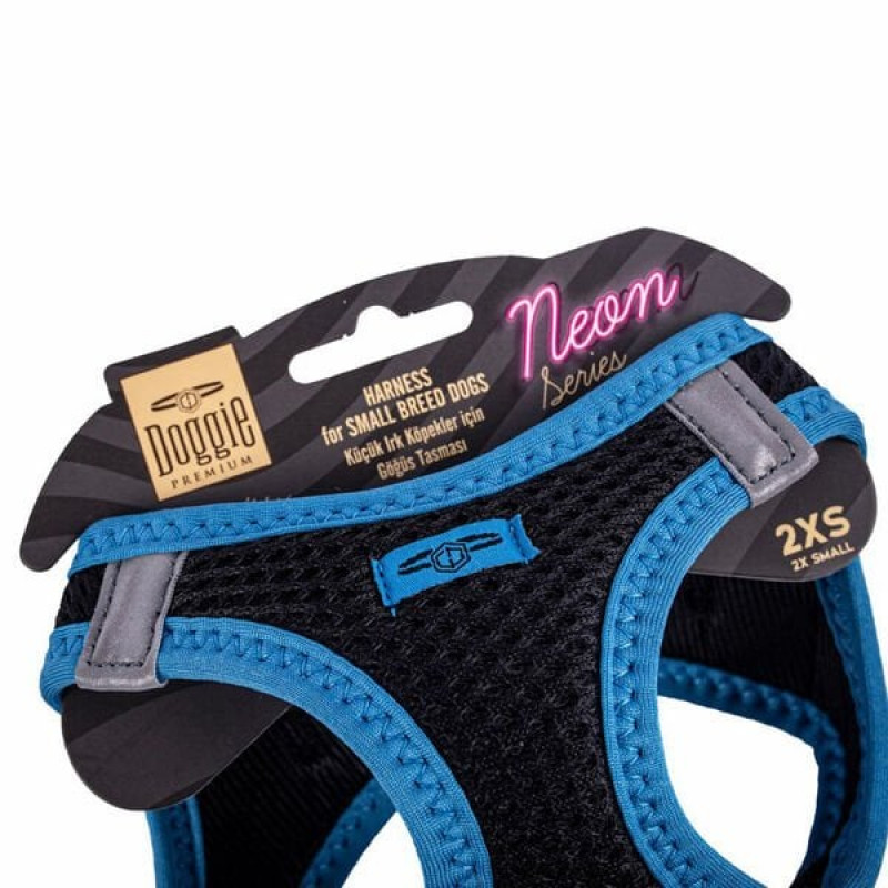 Doggie XXS Neon Havalı Dokuma Göğüs Tasması Mavi 26-30 Cm | Köpek Göğüs Tasması