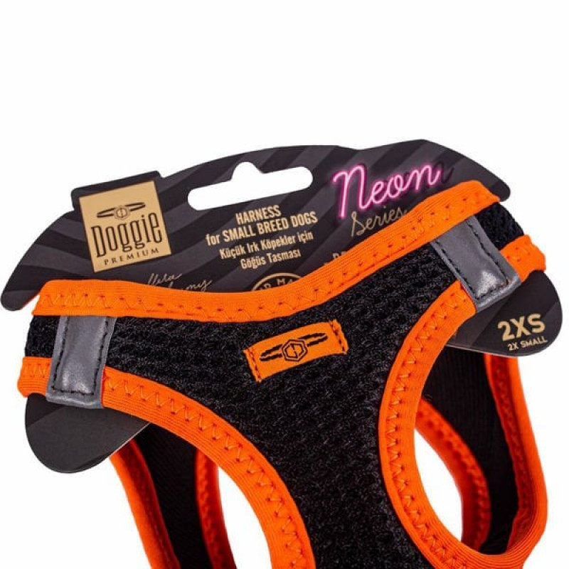 Doggie XXS Neon Havalı Dokuma Göğüs Tasması Turuncu 26-30 Cm | Köpek Göğüs Tasması