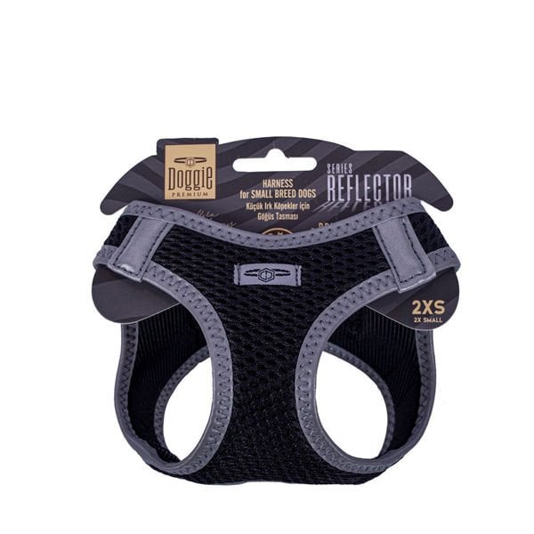 Doggie XXS Reflektör Havalı Dokuma Göğüs Tasması Siyah 26-30 Cm | Köpek Göğüs Tasması