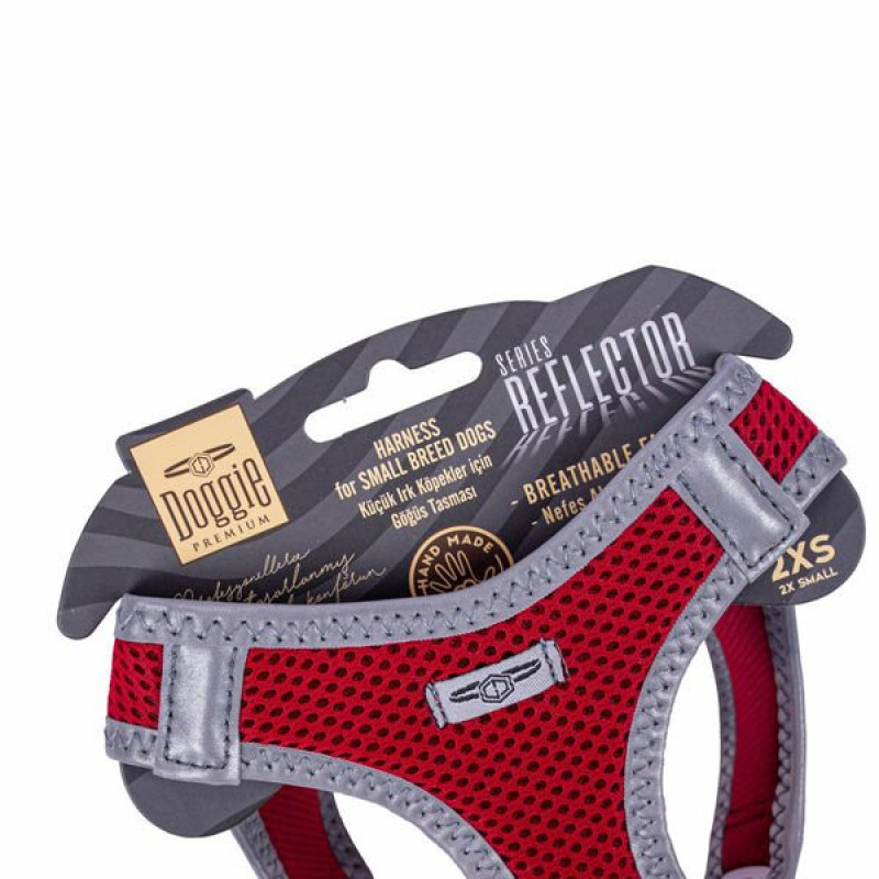 Doggie XXS Reflektör Havalı Dokuma Küçük Irk Göğüs Tasması Kırmızı 26-30 Cm | Köpek Göğüs Tasması