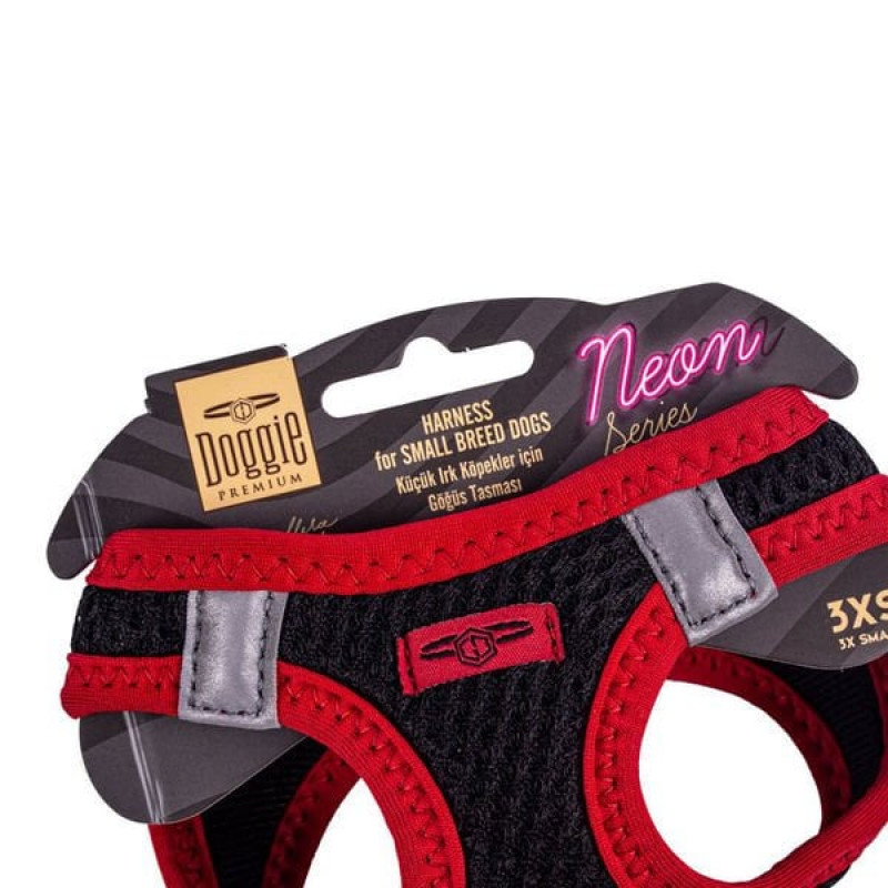 Doggie XXXS Neon Havalı Dokuma Göğüs Kırmızı 22-26 Cm | Köpek Göğüs Tasması
