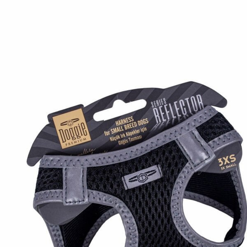 Doggie XXXS Reflektör Havalı Dokuma Küçük Irk Göğüs Tasması Siyah 22-26 Cm | Köpek Göğüs Tasması