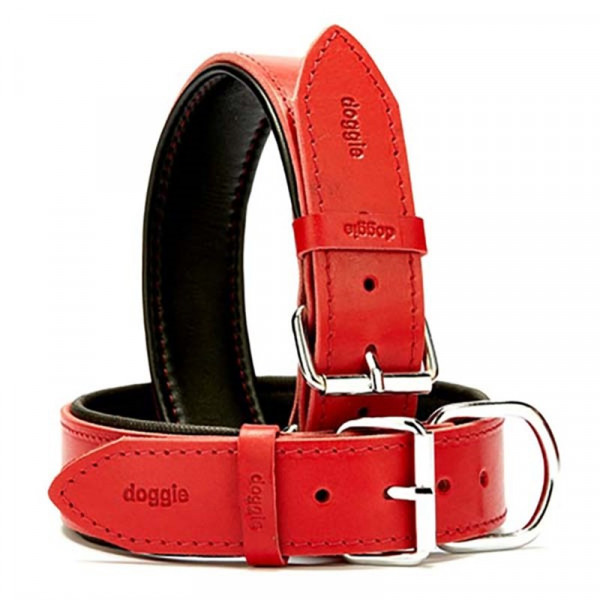 Doggie 4x52-60 Cm Yumuşak Pedli Firstclass Deri Boyun Tasma Kırmızı | Köpek Boyun Tasması