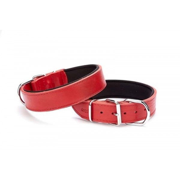 Doggie 4x52-60 Cm Çift Kat Deri Extra Güçlü Sade Boyun Tasma Red | Köpek Boyun Tasması
