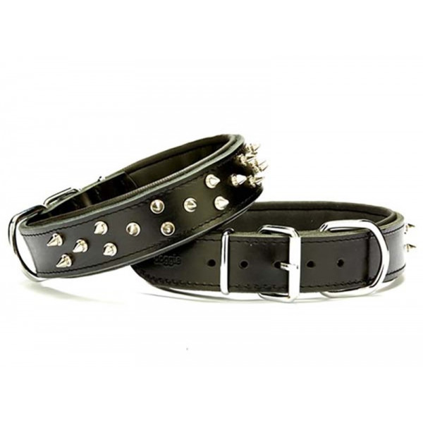 Doggie 4x52-60 Cm Çift Kat Deri Güçlü Çivili Boyun Tasma Siyah | Köpek Boyun Tasması