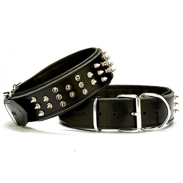 Doggie 5x50-60 Cm Çift Kat Deri Güçlü Çivili Boyun Tasma Siyah | Köpek Boyun Tasması