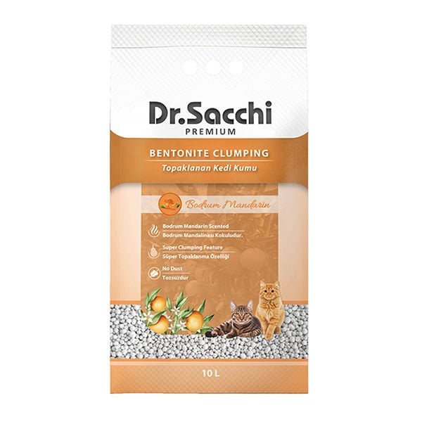 Dr.Sacchi 10 Lt Topaklanan Bentonit Doğal Kum Bodrum Mandalina | Doğal Kedi Kumu