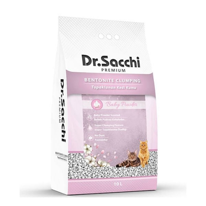 Dr.Sacchi 10 Lt Topaklanan Bentonit Doğal Kum Lavanta Bebek Pudrası | Doğal Kedi Kumu