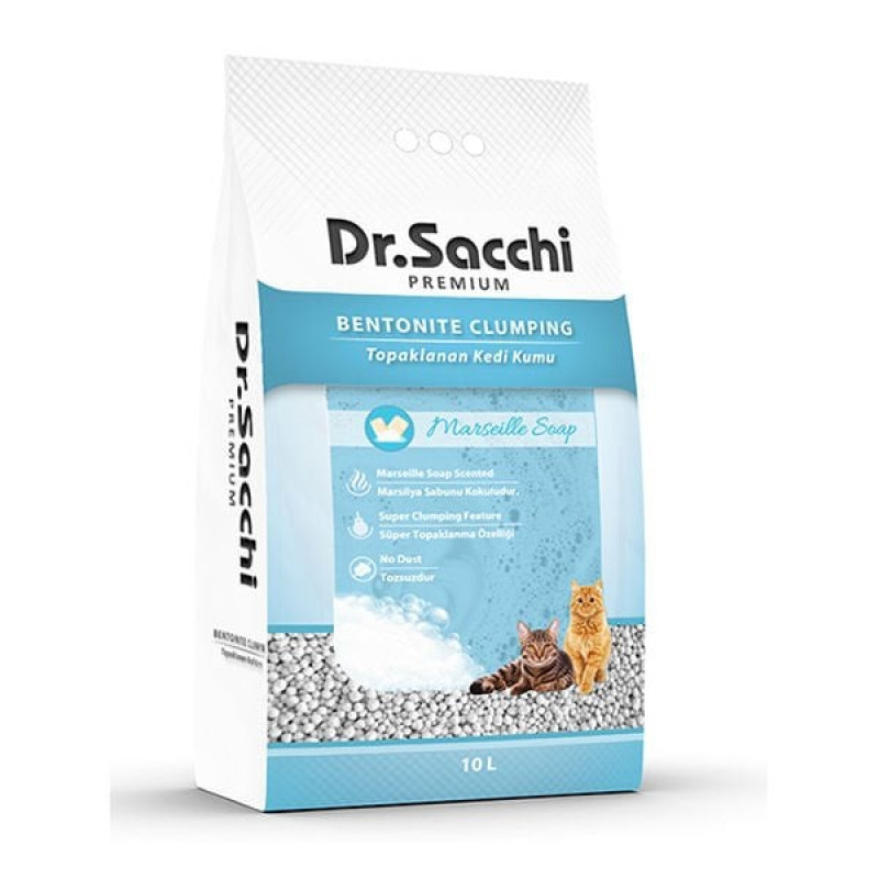 Dr.Sacchi 10 Lt Topaklanan Bentonit Doğal Kum Marsilya Sabunu | Doğal Kedi Kumu