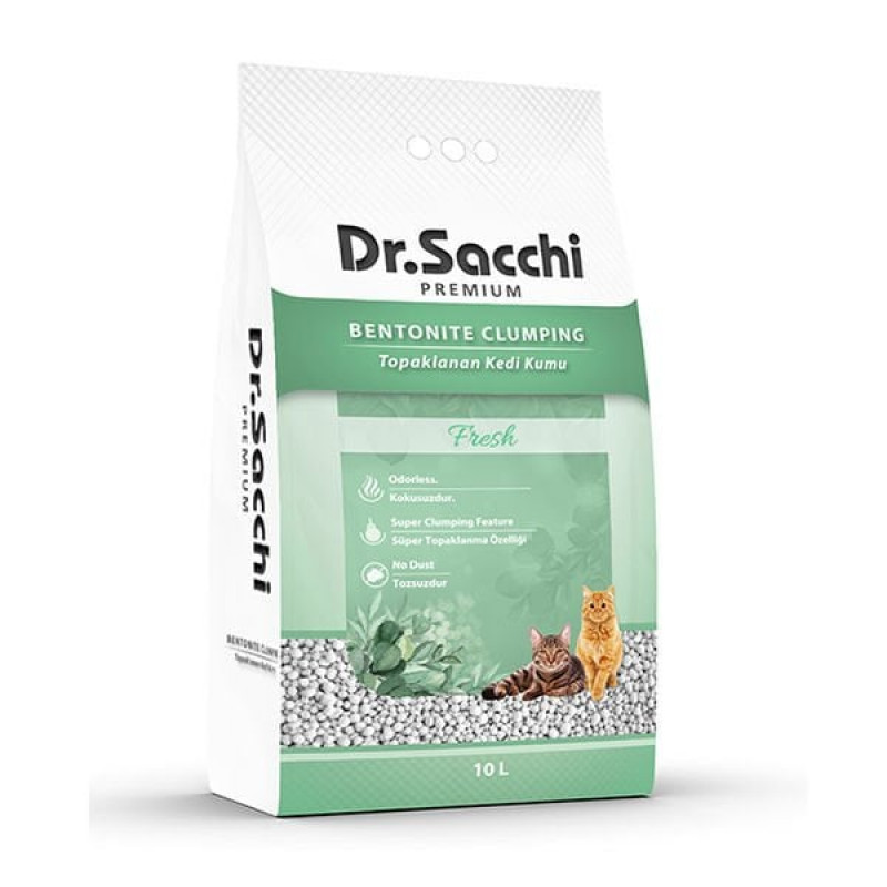 Dr.Sacchi 10 Lt Topaklanan Bentonit Doğal Kum | Doğal Kedi Kumu