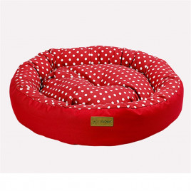 M 65x15 Cm Tarte Yuvarlak Yatak Vr01 Kırmızı Benekli | Kumaş Köpek Yatağı