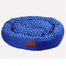 Medıum 65x15 Cm Tarte Yuvarlak Yatak Vr02 P.Mavi Benekli | Kumaş Köpek Yatağı