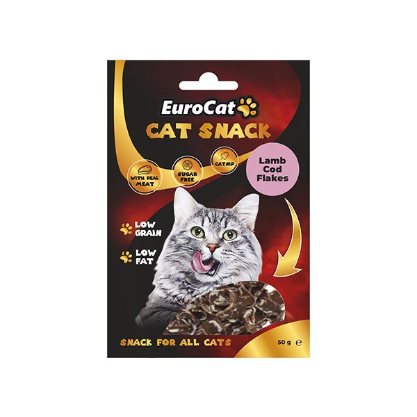 EuroCat 50 Gr Cat Snack Düşük Tahıllı Kuzu Etli ve Morina Balıklı Catnipli | Kedi Ödül Tableti