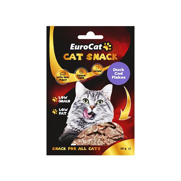 EuroCat 50 Gr Cat Snack Düşük Tahıllı Ördekli ve Morina Balıklı Catnipli | Kedi Ödül Tableti