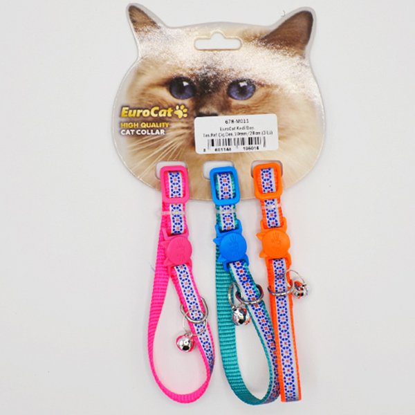 Eurocat 10 mm/28 Cm Reflektörlü Desenli Tasma (3 Adet) | Kedi Boyun Tasması