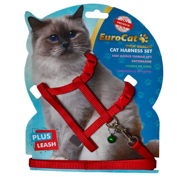 Eurocat Göğüs Tasması Düz Kırmızı | Kedi Göğüs Tasması