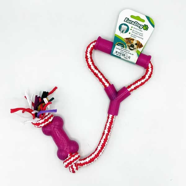 Euro Dog  40 Cm Tutamaçlı Kemik Figürlü Diş Kaşıma İpi Kırmızı Pembe | Köpek Ağız Ve Diş Bakım Ürünü