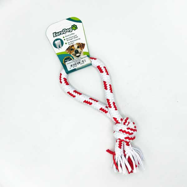 Euro Dog 25 Cm Tek Düğümlü Halka Şeklinde Diş Kaşıma İpi Beyaz Kırmızı | Köpek Ağız Ve Diş Bakım Ürünü