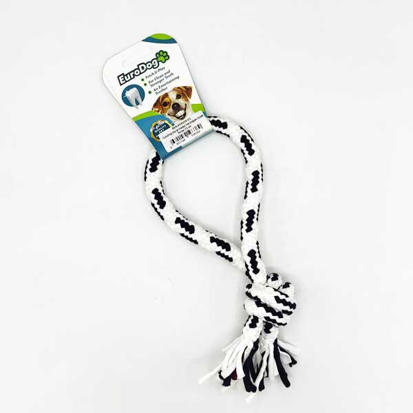 Euro Dog 25 Cm Tek Düğümlü Halka Şeklinde Diş Kaşıma İpi Beyaz Siyah | Köpek Diş İpi