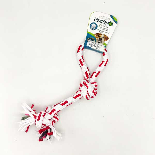 Euro Dog 30 Cm Üç Düğümlü Halka Şeklinde Diş Kaşıma İpi Beyaz Kırmızı | Köpek Ağız Ve Diş Bakım Ürünü